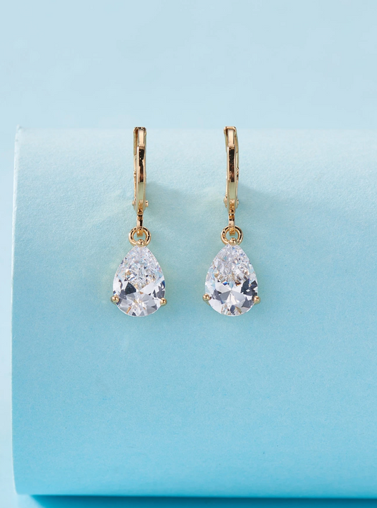 Cubic Zirconia Gold Waterdrop Earrings
