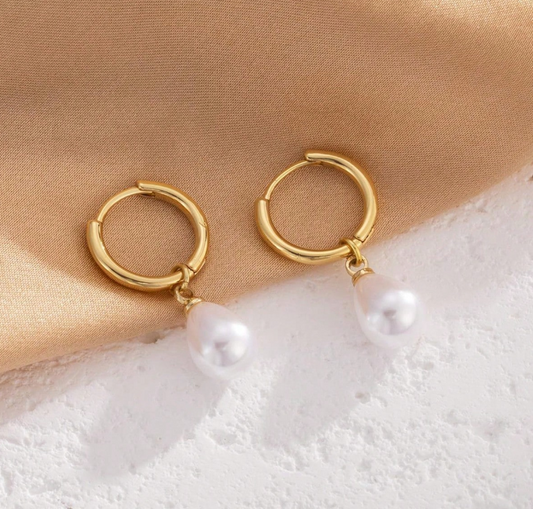 Pearl Drop Hoop Earrings