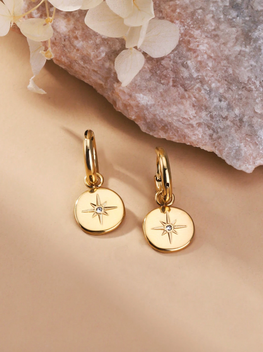 Gold Medallion Starburst Earring