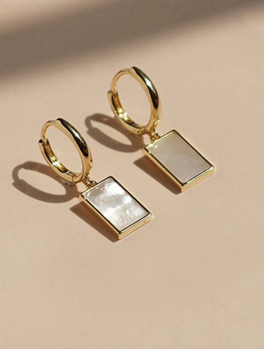 Minimalist Rectangle Mother of Pearl Drop Earrings